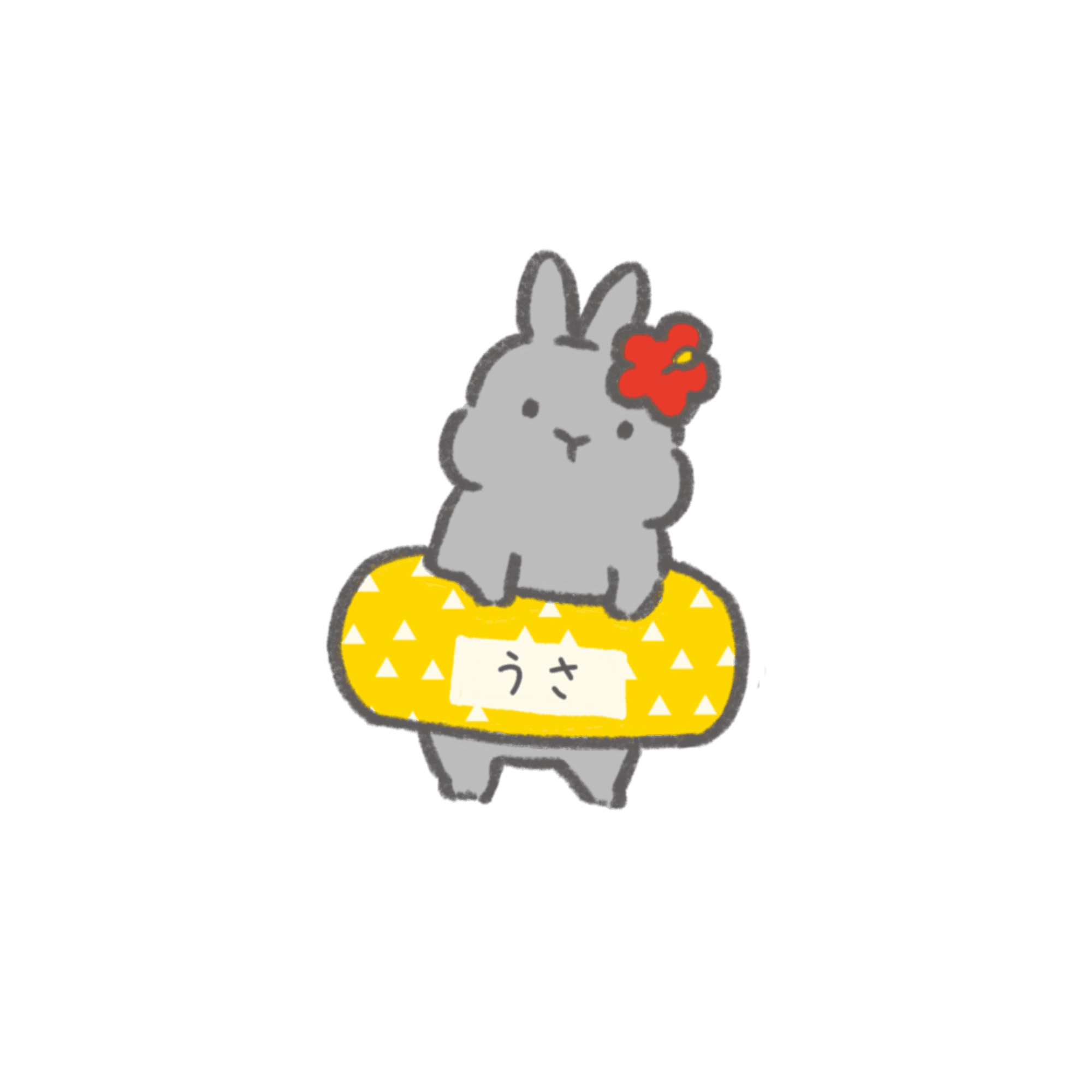 赤い花をつけて浮き輪に乗るうさぎさん